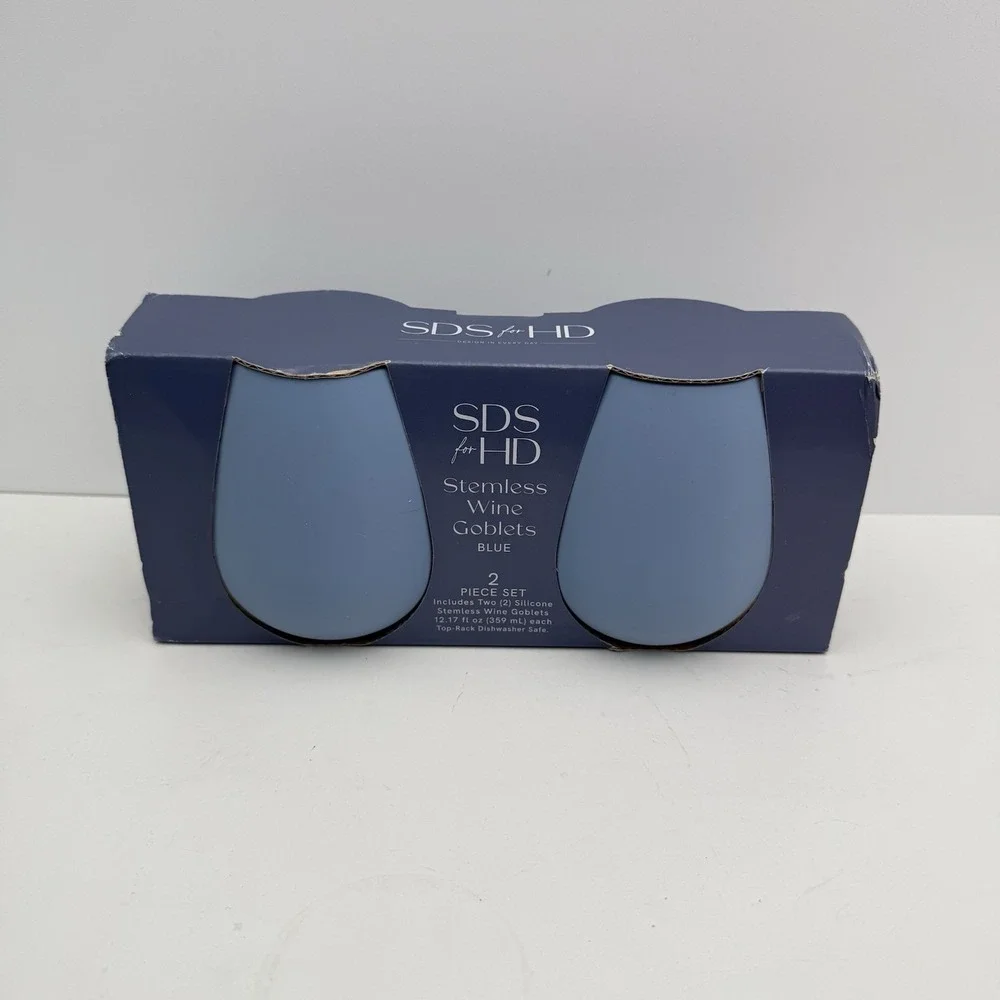 HD Designs Silicone Stemless Wine Tumbler Blue 2-pack Shatterproof Pool Safe